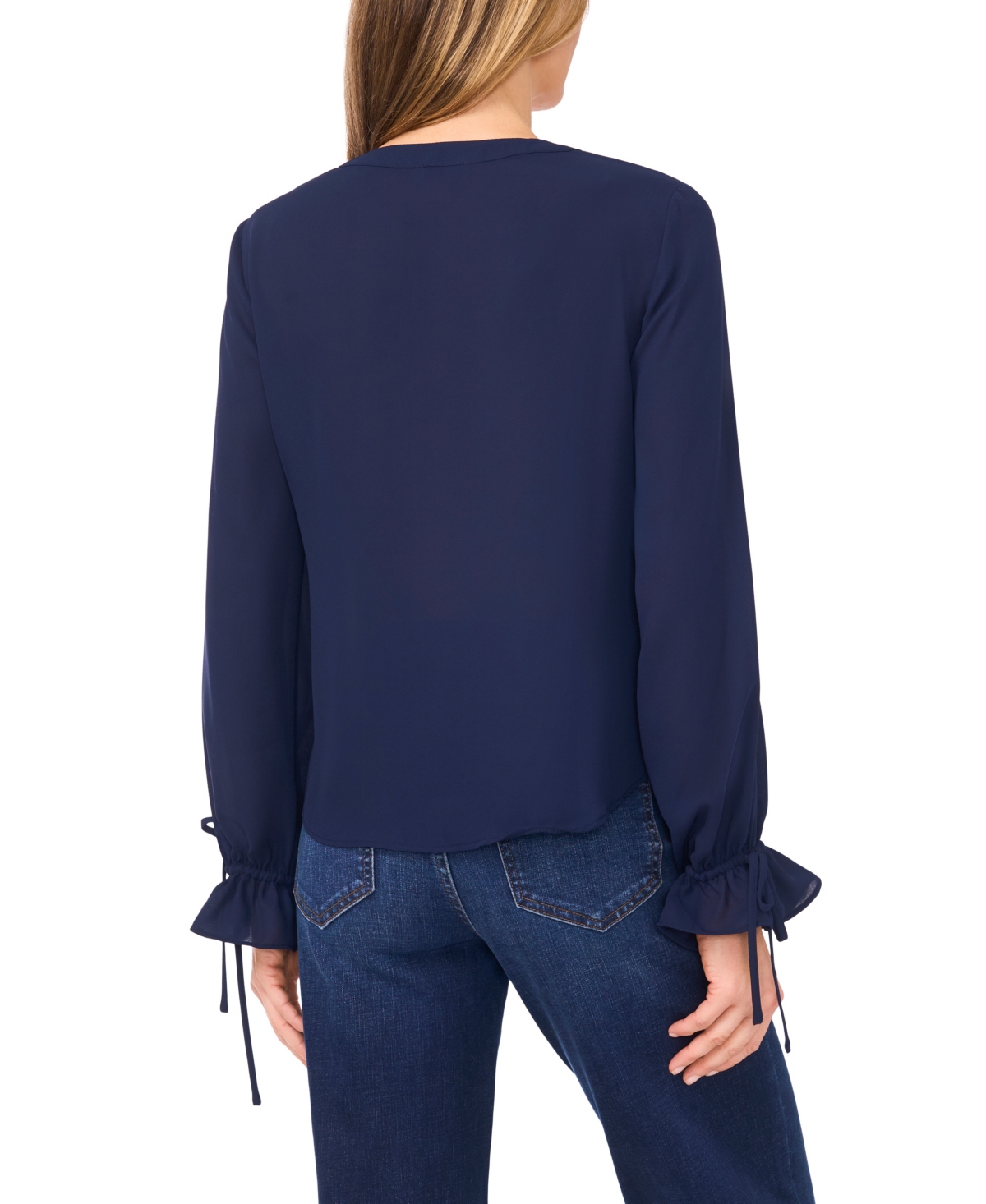 Cece Women's V-neck Button Down Lace Flounce Trim Top In Blue