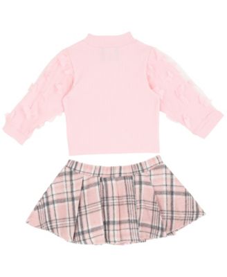 Baby Girls' 3D Butterfly Long-Sleeve Top and Plaid Skirt, 2-Piece Set