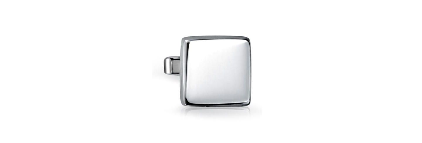 Мужские запонки Bling Jewelry Timeless Solid Flat Square Cufflinks .925 Sterling Silver Hinge Back, цвет: Серебряный — фото 3