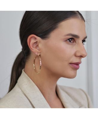 Set of 2 Rope Cable Hoop Earrings in Gold Plated Brass - 2 Inch & 2.25 Inch