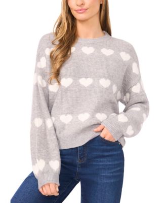 Women's Valentine's Crewneck Heart Jacquard Long-Sleeve Sweater