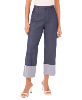 CeCe - Women's Wide Cuff Straight Leg Denim Pants