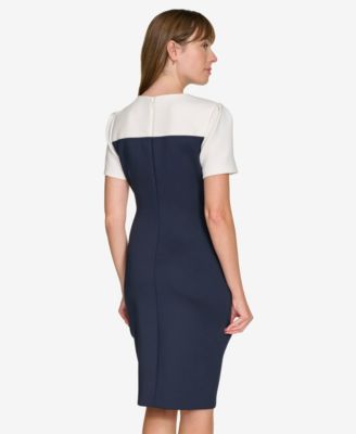 Women's Color-Blocked Asymmetric Scuba Dress