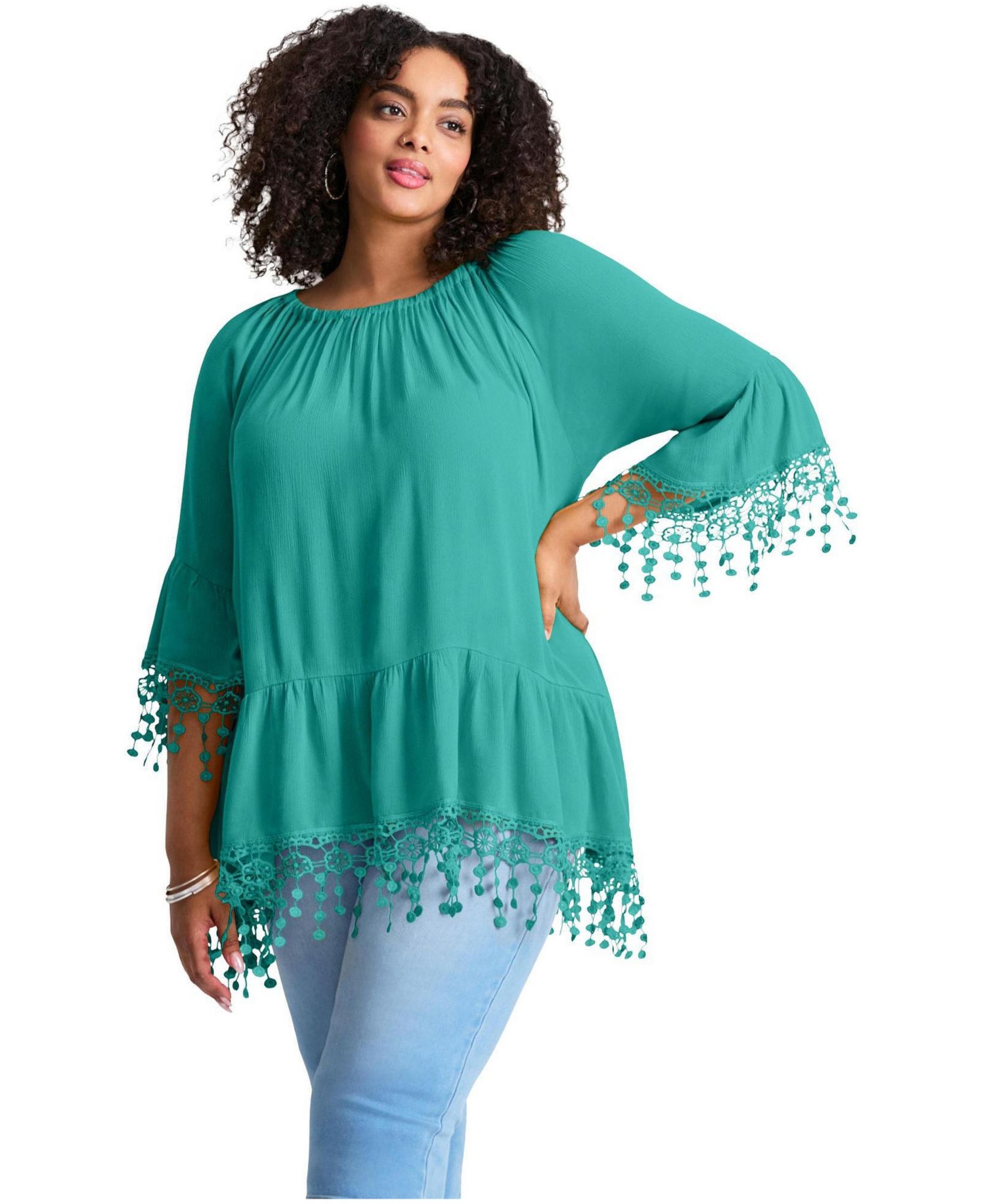 Women's Crochet Fringe Trim Tunic