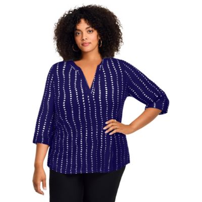 Women's Plus Size Split-Neck Foil Top
