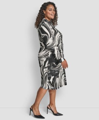 Plus Size Long-Sleeve Button Front Shirt Dress