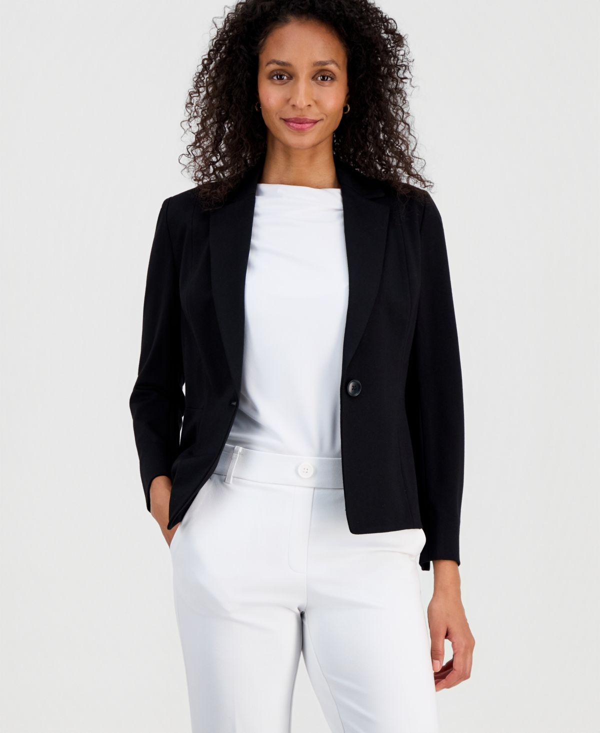 Kasper Compression One-Button Long-Sleeve Jacket, Regular & Petite