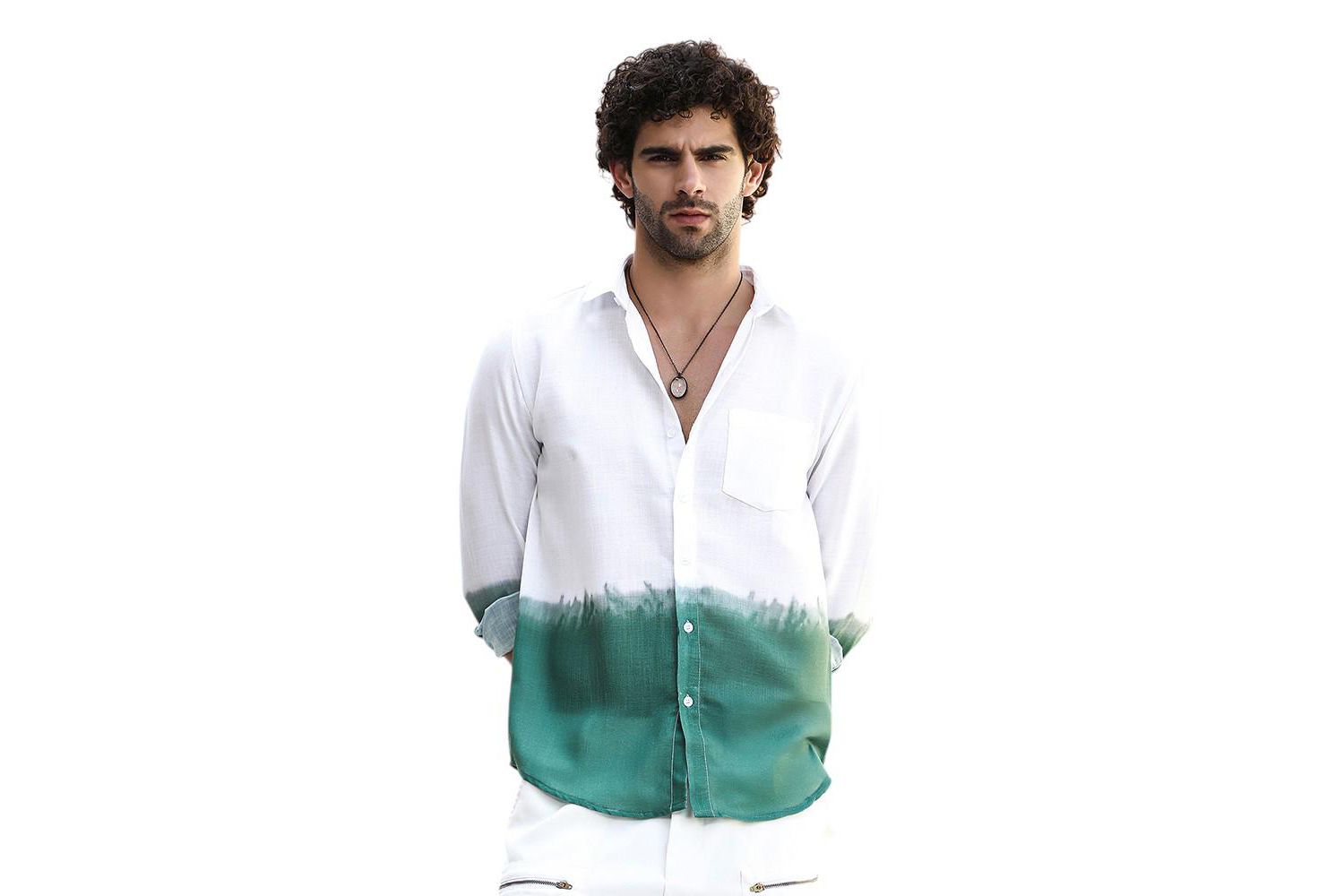 Men's Emerald Green Ombre-Plunge Regular Shirt