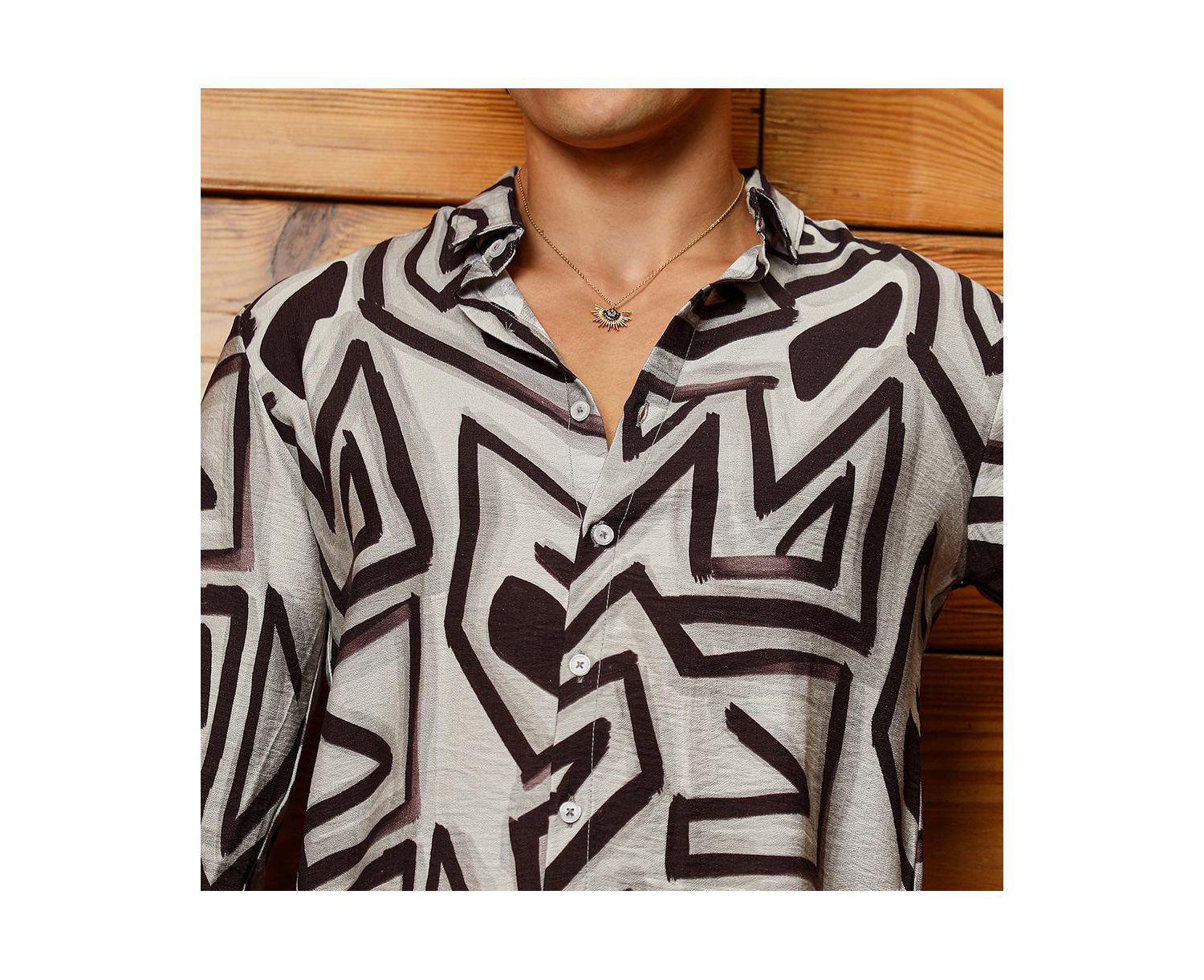 Men's Onyx Black & Cloud Grey Abstract Breezy Shirt