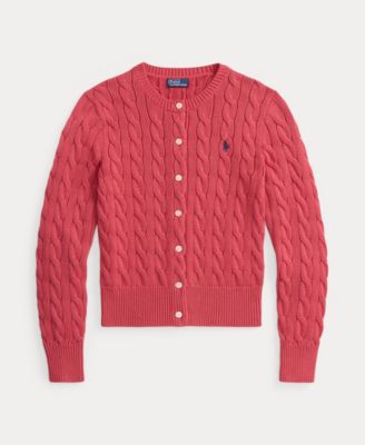 Women's Cable-Knit Cotton Crewneck Cardigan Sweater