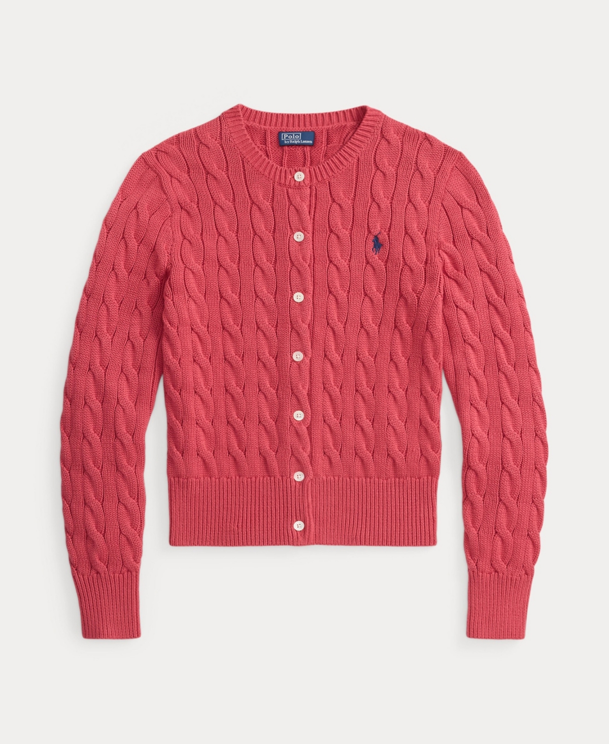 Polo Ralph Lauren Women's Cable-knit Cotton Crewneck Cardigan Sweater In Red