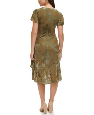 Women's Velvet Burnout Short-Sleeve V-Neck Dress