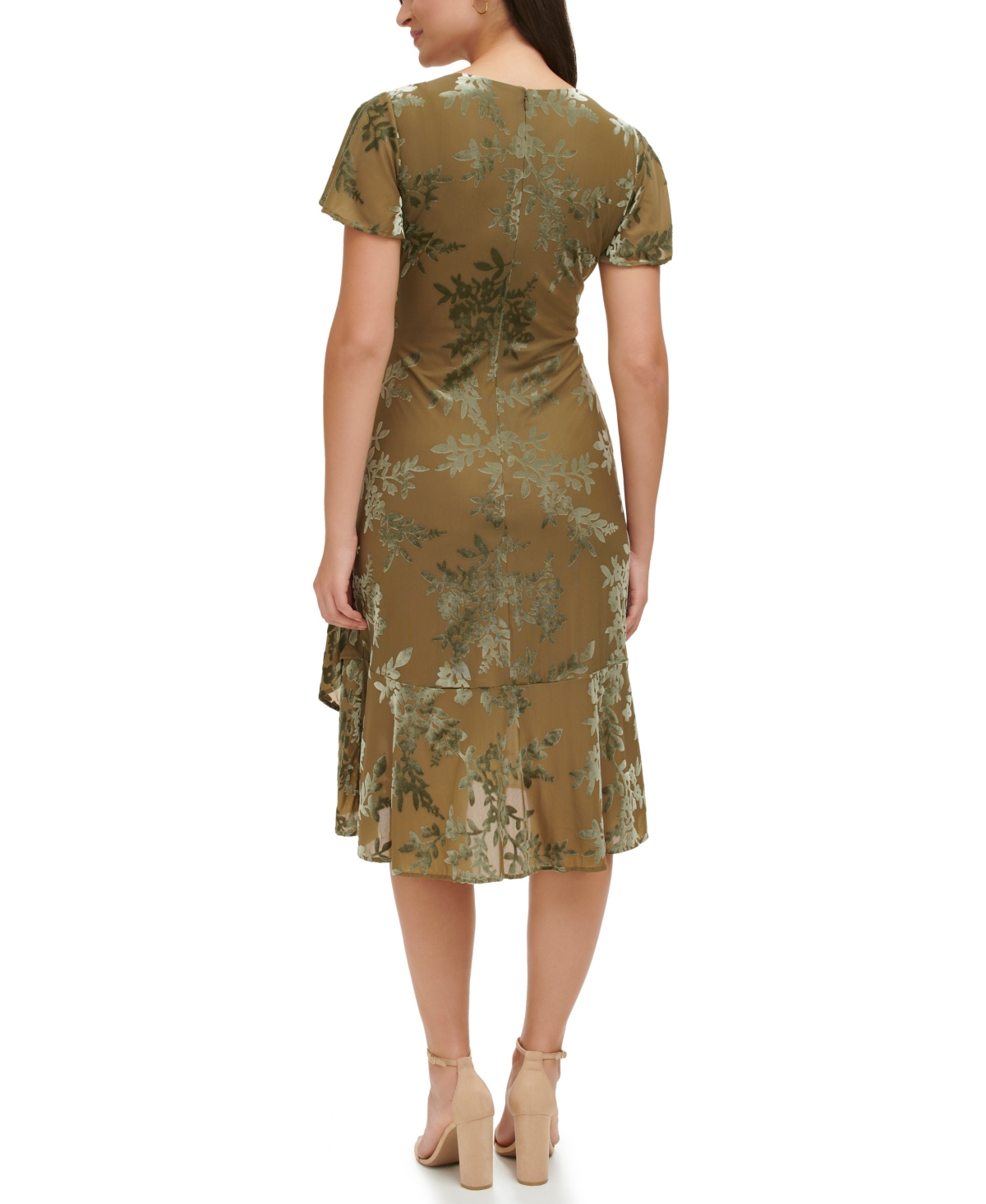 kensie Women's Velvet Burnout Short-Sleeve V-Neck Dress