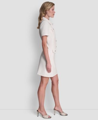 Women's Short Sleeve Collared Neck Button Front Dress