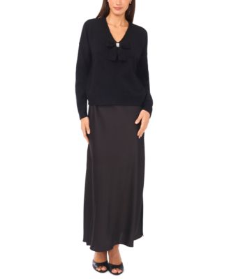 MSK - Women's Sweater Dress Set with Rhinestone Trim