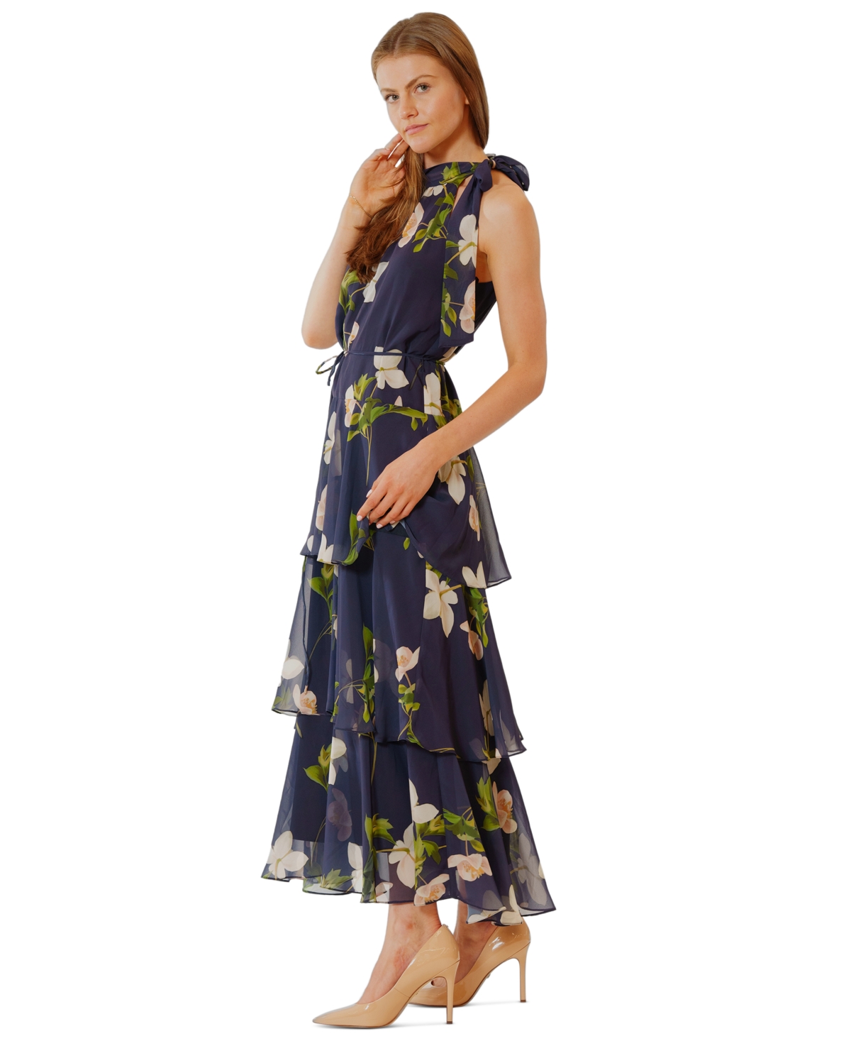 julia jordan Women's Tie Neck Halter Long Dress