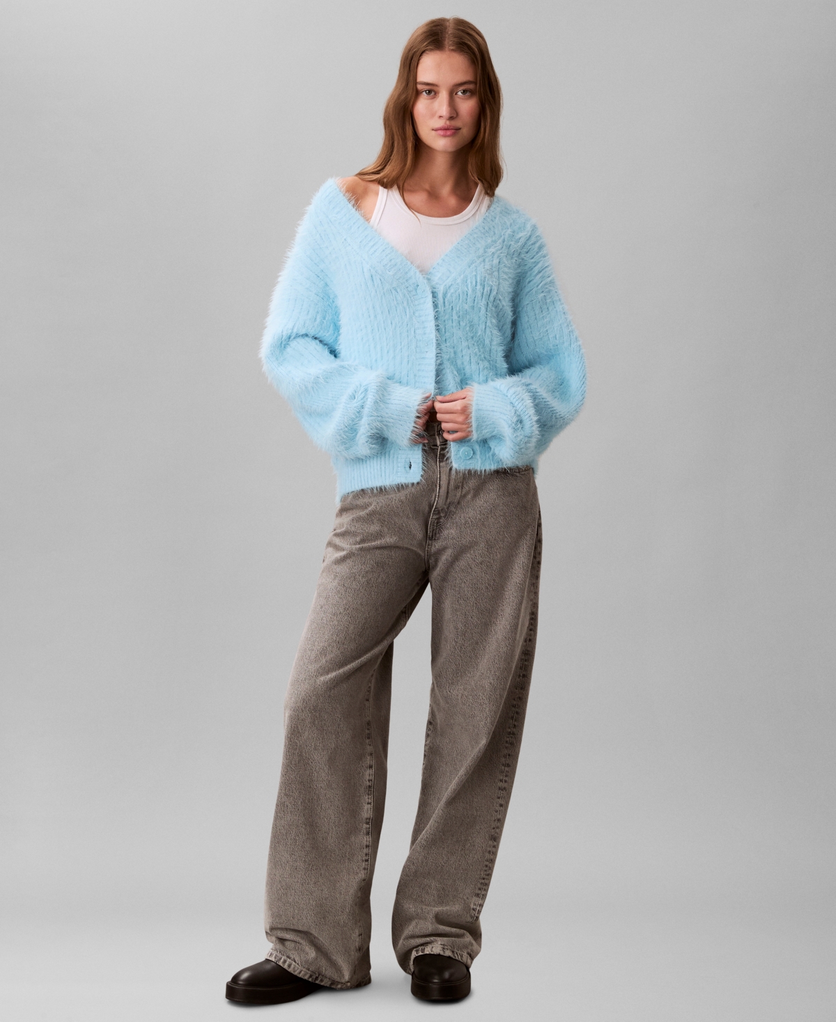 Calvin Klein Jeans Women's Cropped Relaxed Long-Sleeve Cardigan