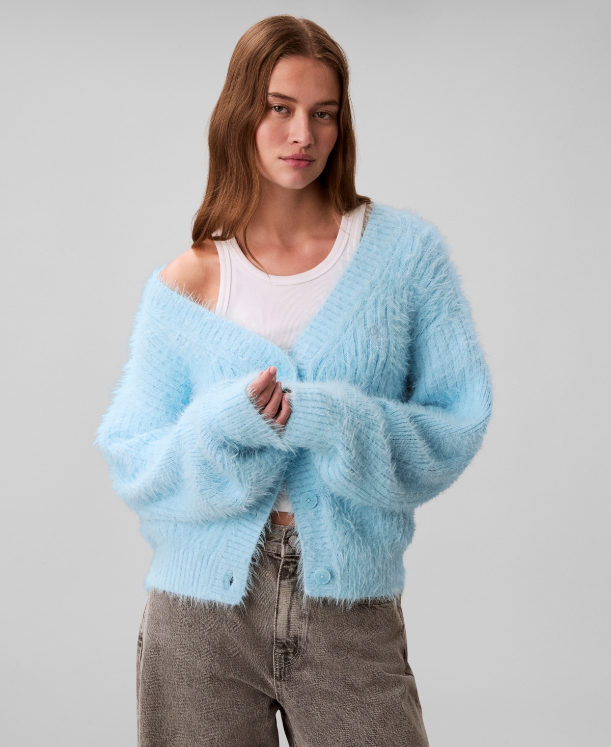 Calvin Klein Jeans Est.1978 Calvin Klein Women's Soft Cropped Cardigan Sweater In Blue