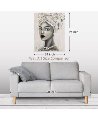 Hand-Painted Wall Art, Canvas Painting African Woman, 39.25" x 31.5"