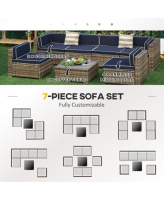 7pc Sectional Wicker Patio Furniture, Stripe,