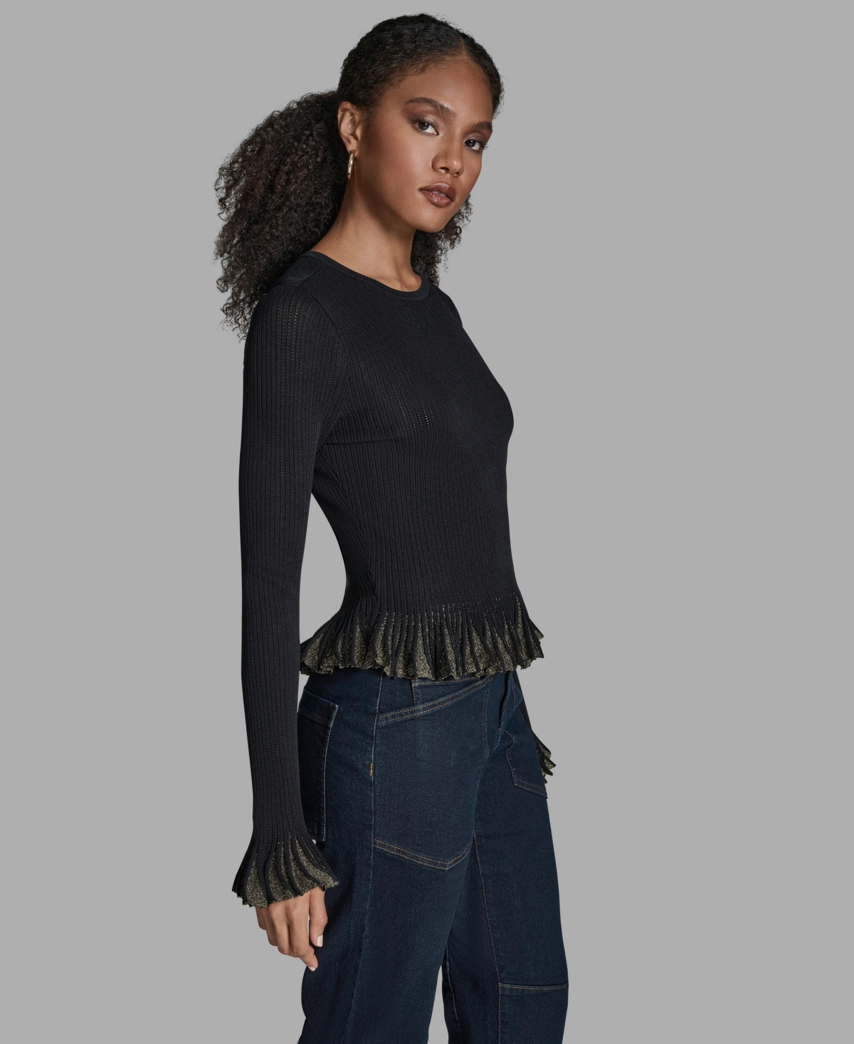 Bcbg Women's Long-Sleeve Ruffle Hem Sweater