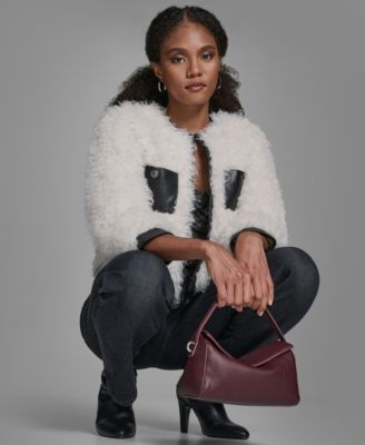 Women's Cropped Curly Shearling 3/4-Sleeve Jacket