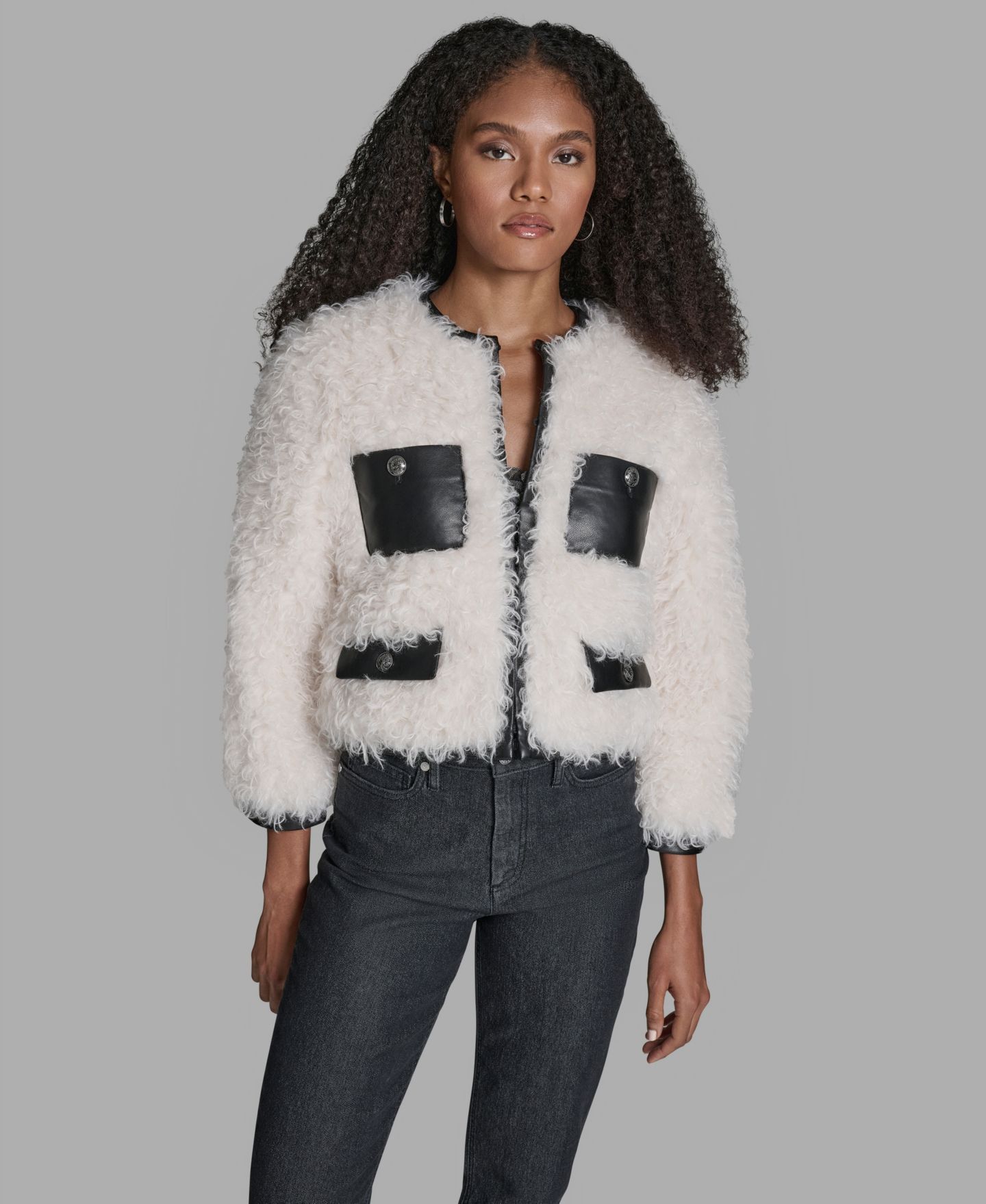 Женская куртка BCBG Cropped Curly Shearling 3/4-Sleeve — фото 1