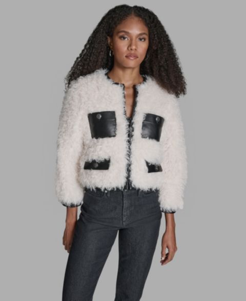 Женские куртки BCBG Women's Cropped Curly Shearling 3/4-Sleeve Jacket