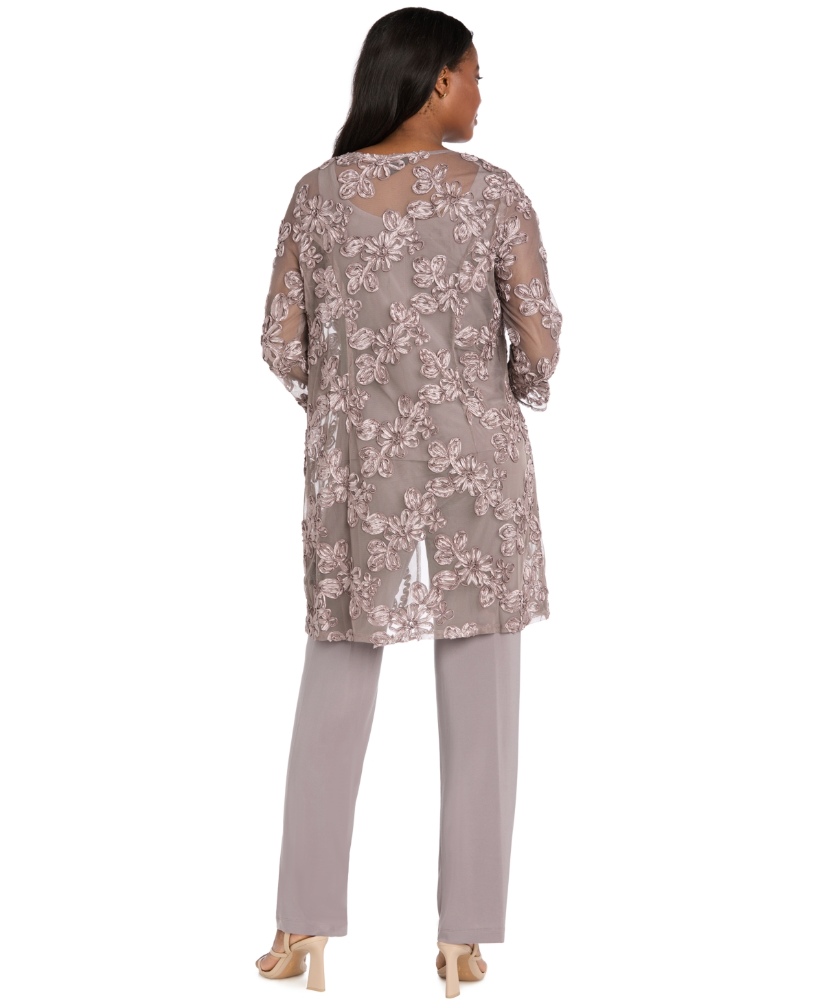R & M Richards Women's Soutache Long Jacket, Necklace Top & Pants Set In Multi