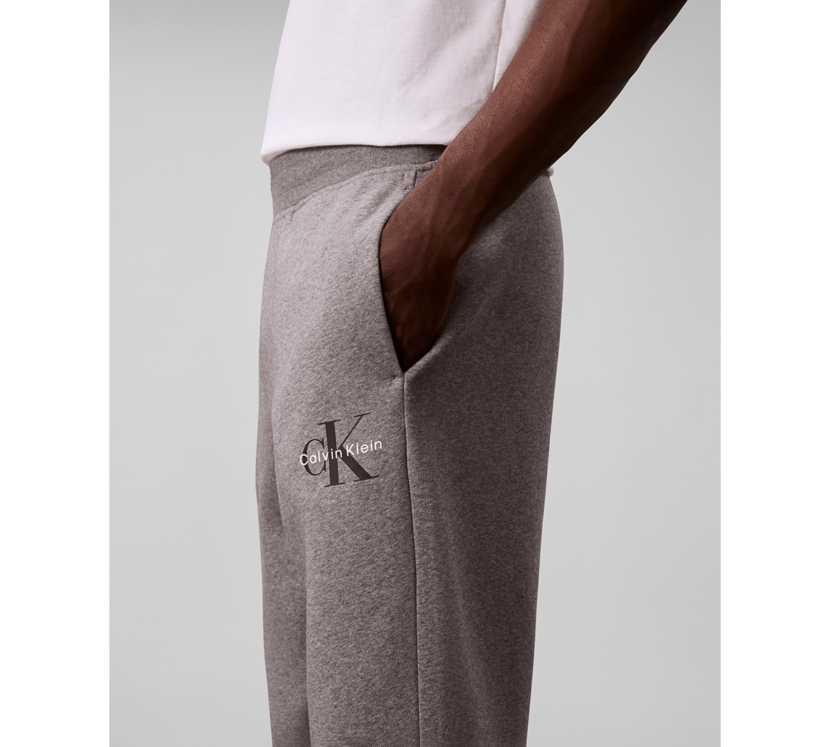 Calvin Klein Men's Monogram Logo Fleece Joggers In Gray