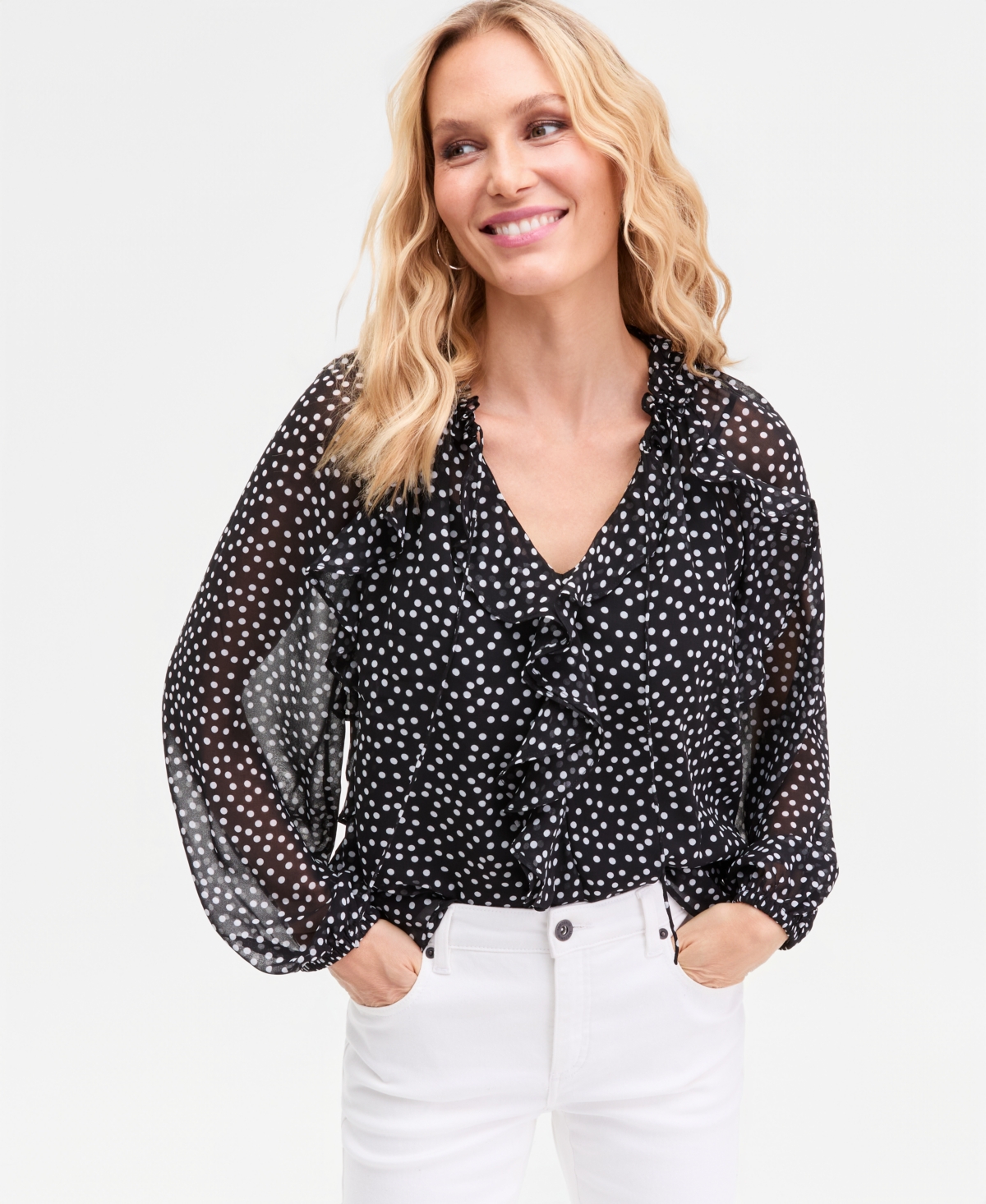 I.n.c. International Concepts Women's Ruffle-Trim V-Neck Blouse, Macy's Exclusive