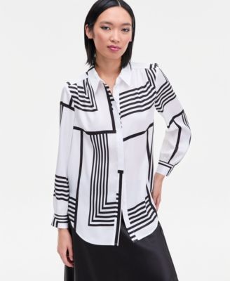 Women's Printed Gathered-Shoulder Button-Front Blouse, Macy's Exclusive