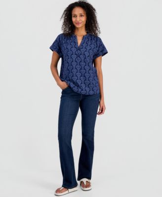 Women's Printed Split-Neck Gauze Popover Top, Macy's Exclusive