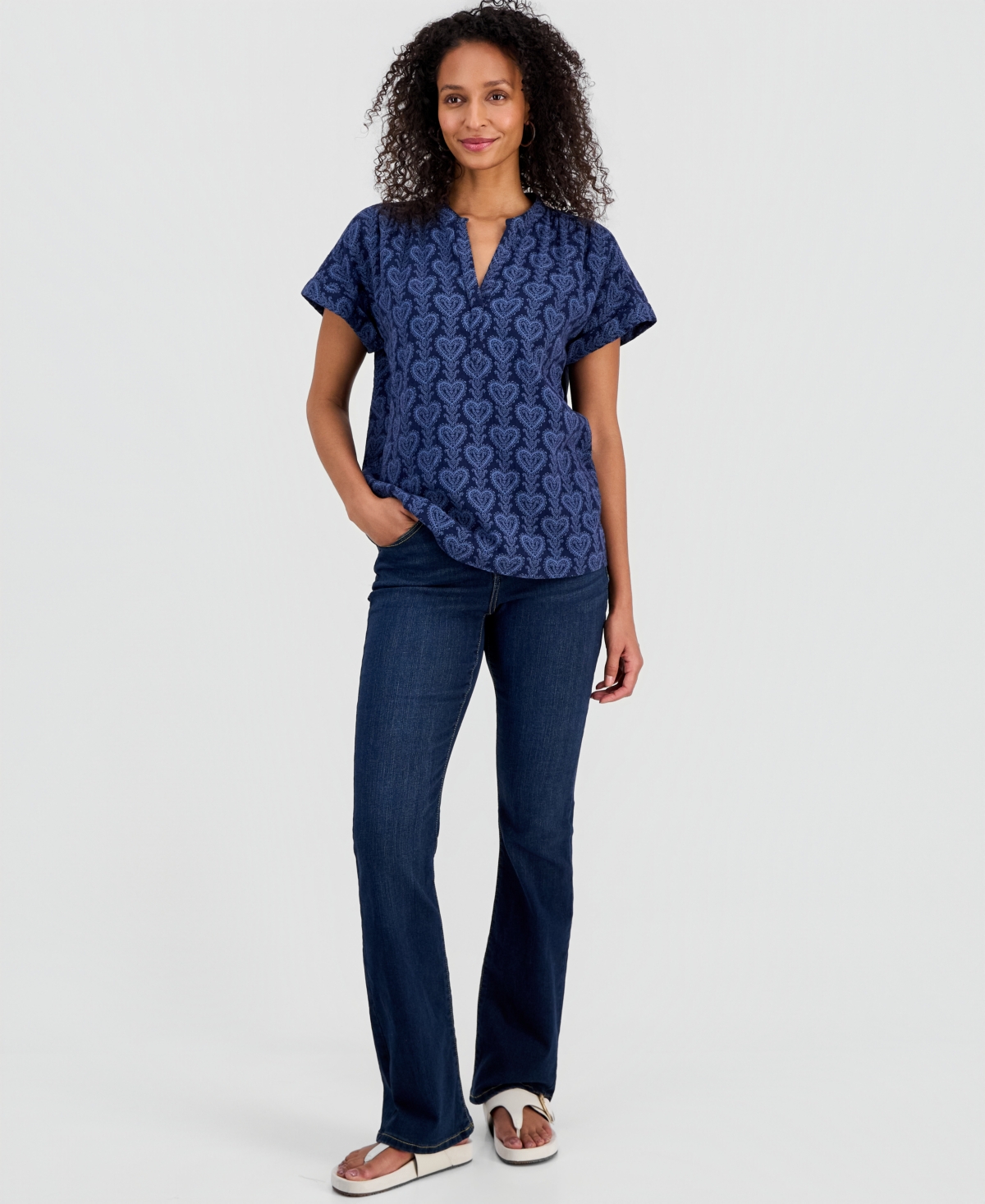 Style & Co Women's Printed Split-Neck Gauze Popover Top, Macy's Exclusive