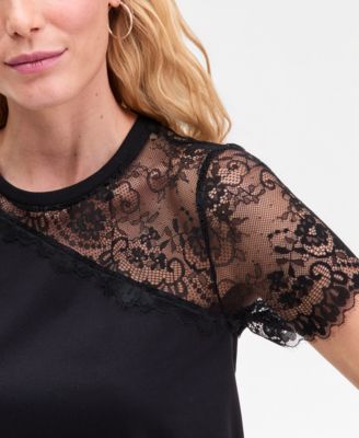 Women's Lace-Shoulder T-Shirt, Macy's Exclusive 