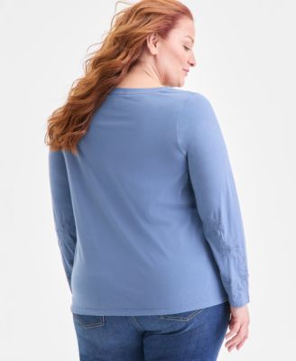 Plus Size Embroidered Boat-Neck Top, Macy's Exclusive