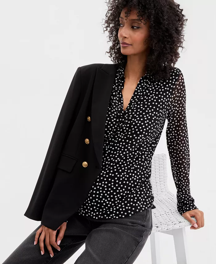 Women's Long Sleeve Printed Mesh Collared Shirt - thumbnail 2