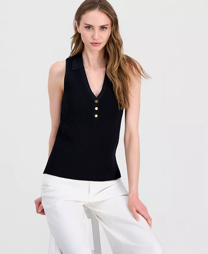Women's Sleeveless Polo Sweater - thumbnail 5