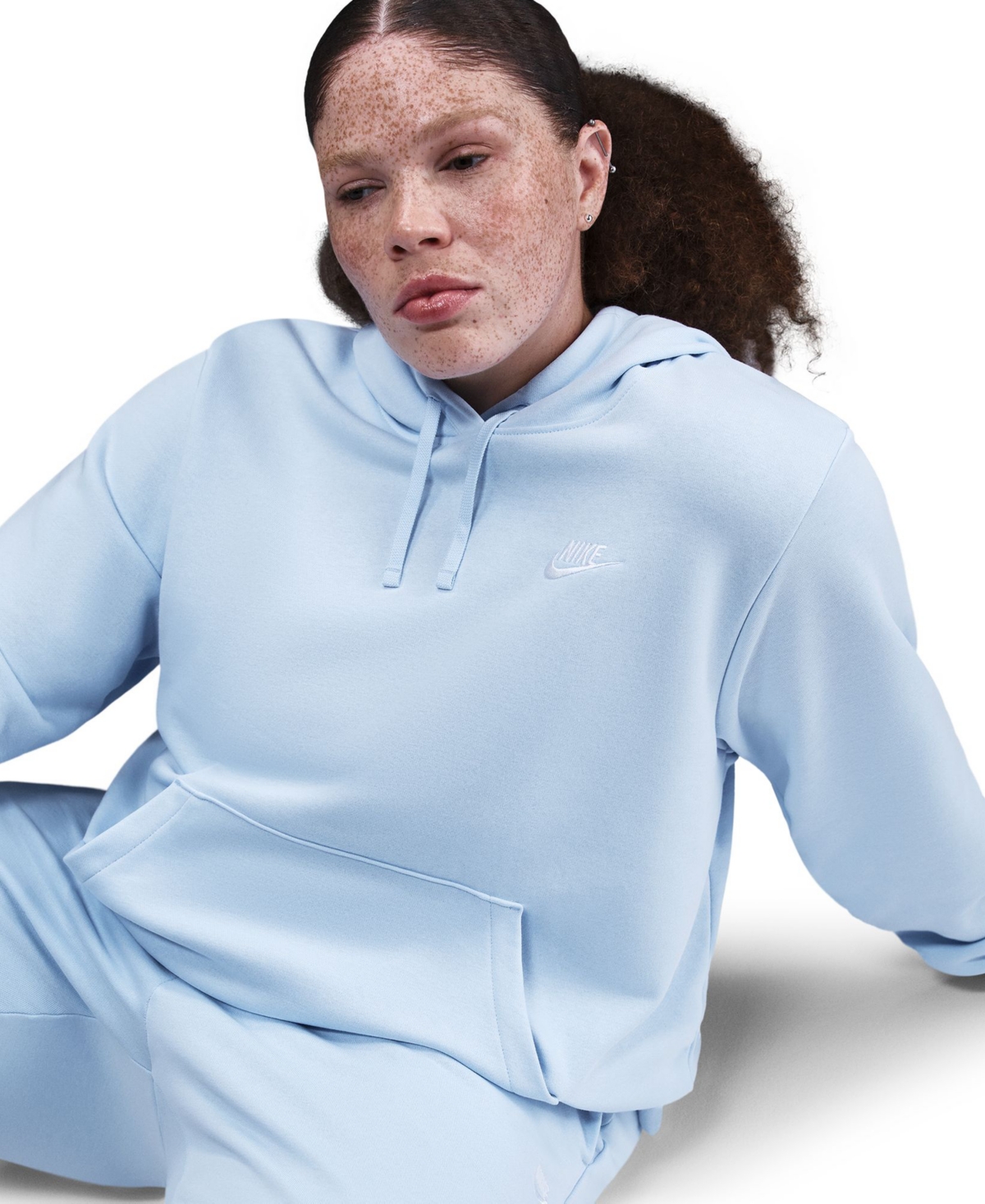 Nike Plus Size Active Sportswear Club Hooded Fleece Sweatshirt In Blue