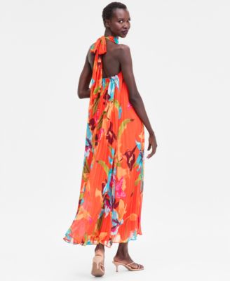 Women's Floral-Print Pleated Halter Maxi Dress, Macy's Exclusive