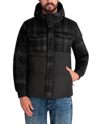 Men's Mixed Media Hooded Puffer Jacket