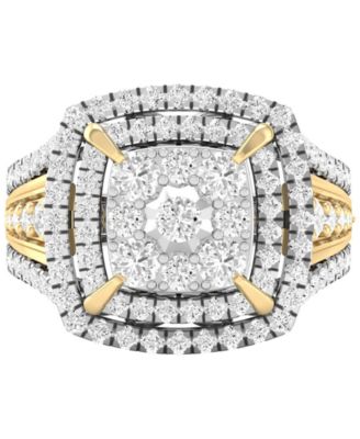 Diamond Triple Halo Ring (1-3/4 ct. t.w.) in 14k White and Yellow Gold