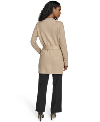 Women's Tie-Waist Contrast Collar Sweater