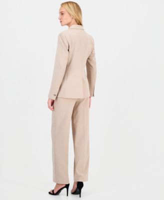 Anne Klein Womens Notch Collar One Button Jacket High Rise Wide Leg Pants In Blue