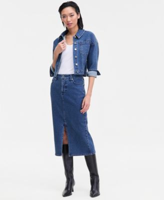 Women's Studded Denim Cotton Midi Skirt, Macy's Exclusive
