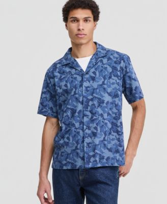 Men's Short-Sleeve Leaf Print Button-Front Camp Shirt, Macy's Exclusive