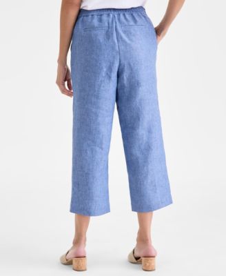 Women's 100% Linen Solid Cropped Pull-On Pants, Created for Macy's
