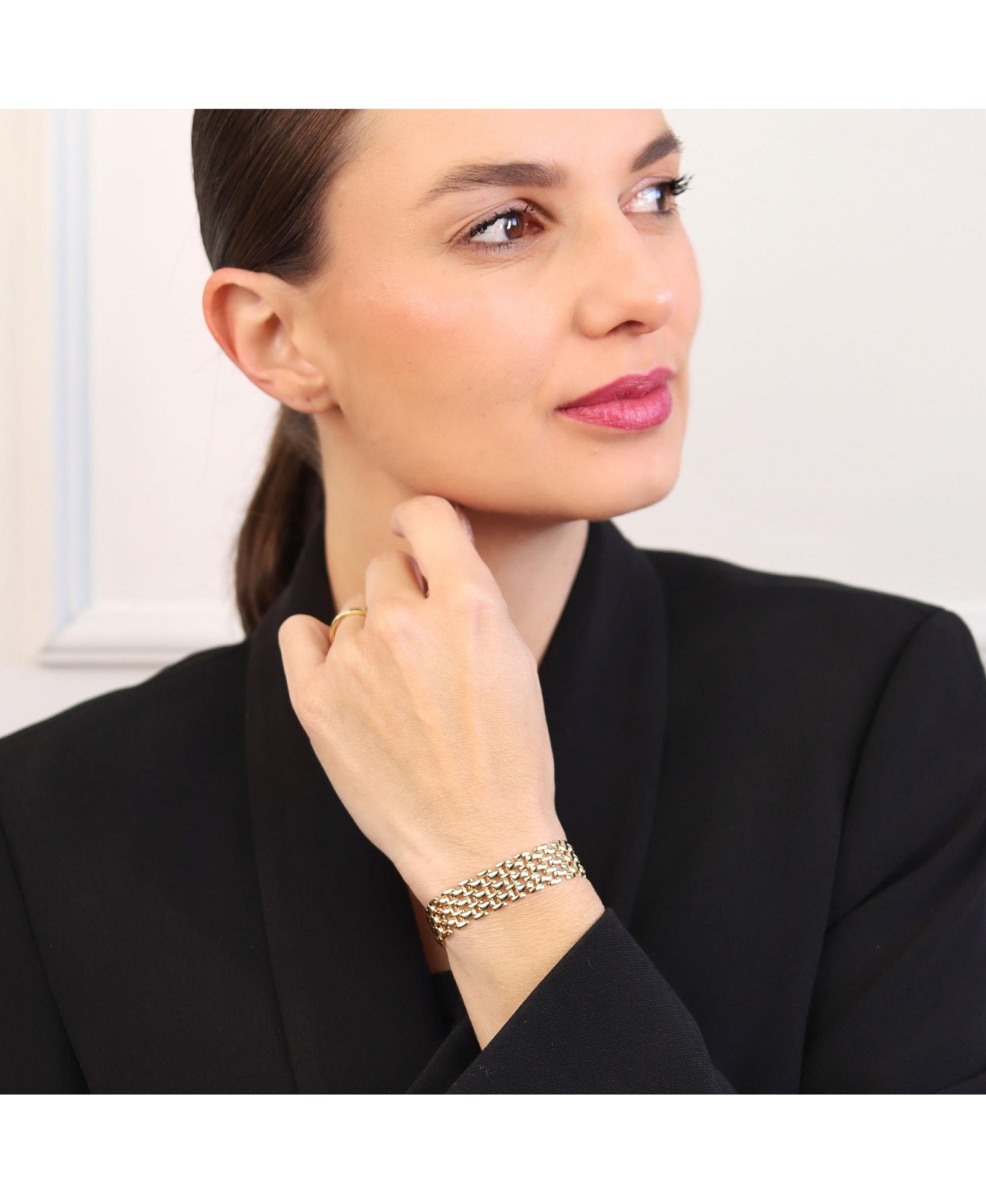 Bling Jewelry Jewelry Set Classic Panther Link Collar Necklace and Bracelet Yellow Gold Plated