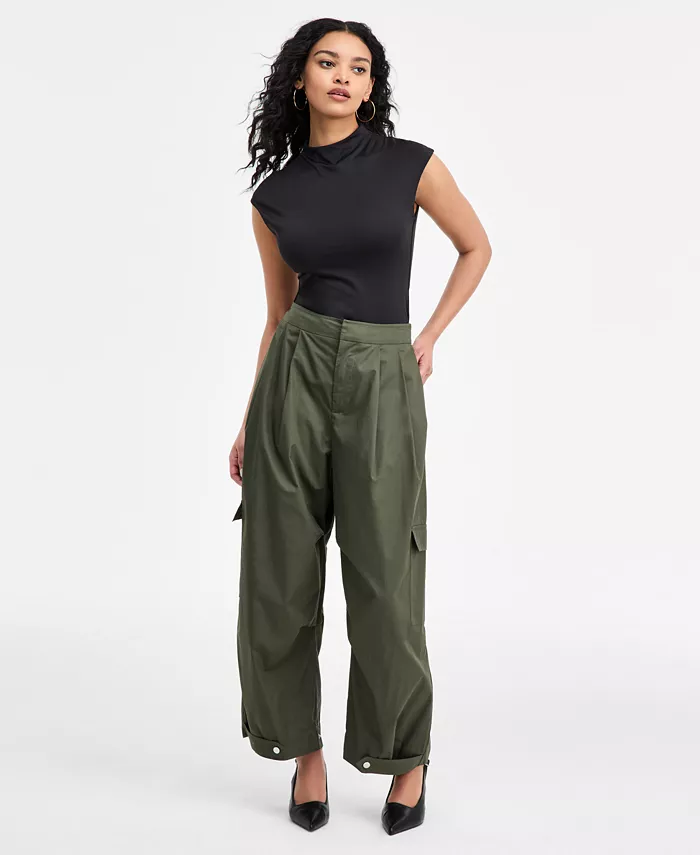 Women's Olive Barrel-Leg Pants