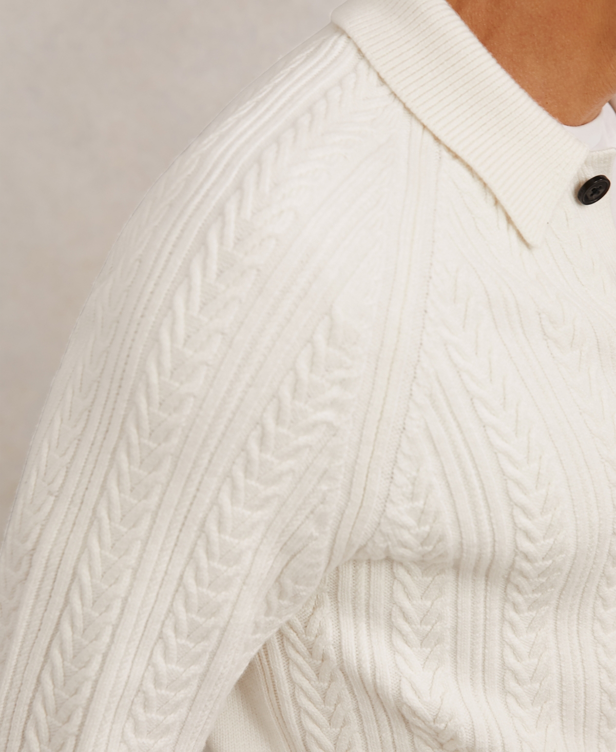 Reiss Half Button Cable Jumper Sweater In White